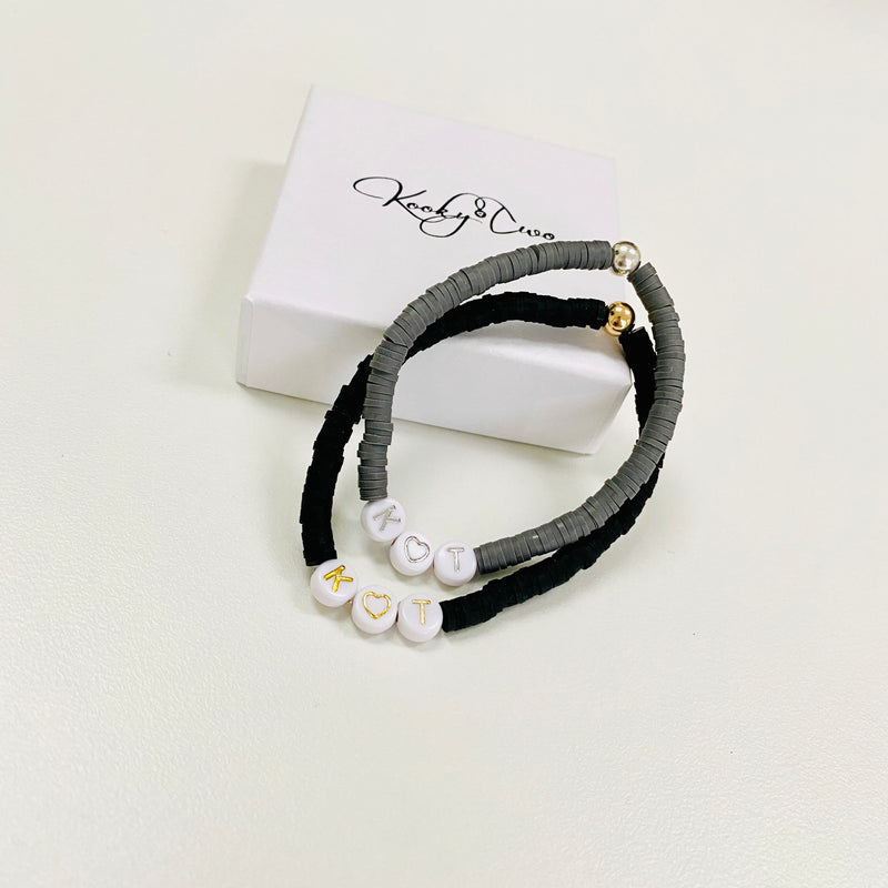 Custom Colour Initial Bead Bracelet with Heart Bead