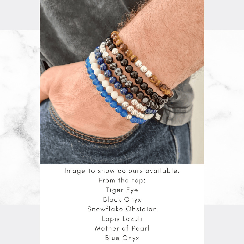 Personalised bracelets for men with coloured beads.