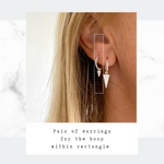Silver mini hoop earrings with triangle drop charm. KookyTwo Jewellery.