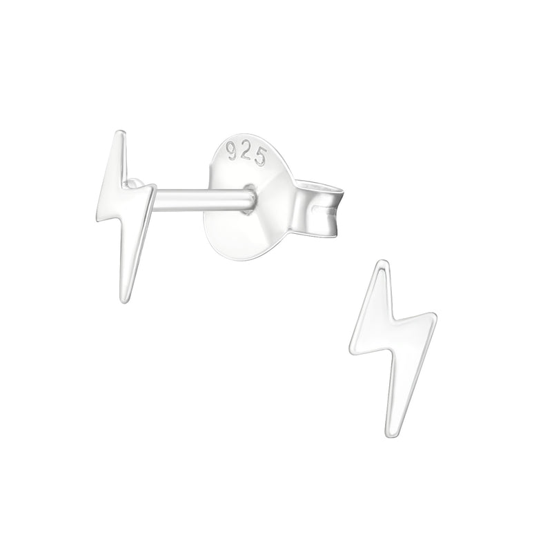 Silver Mini Lightning Bolt Stud Earrings