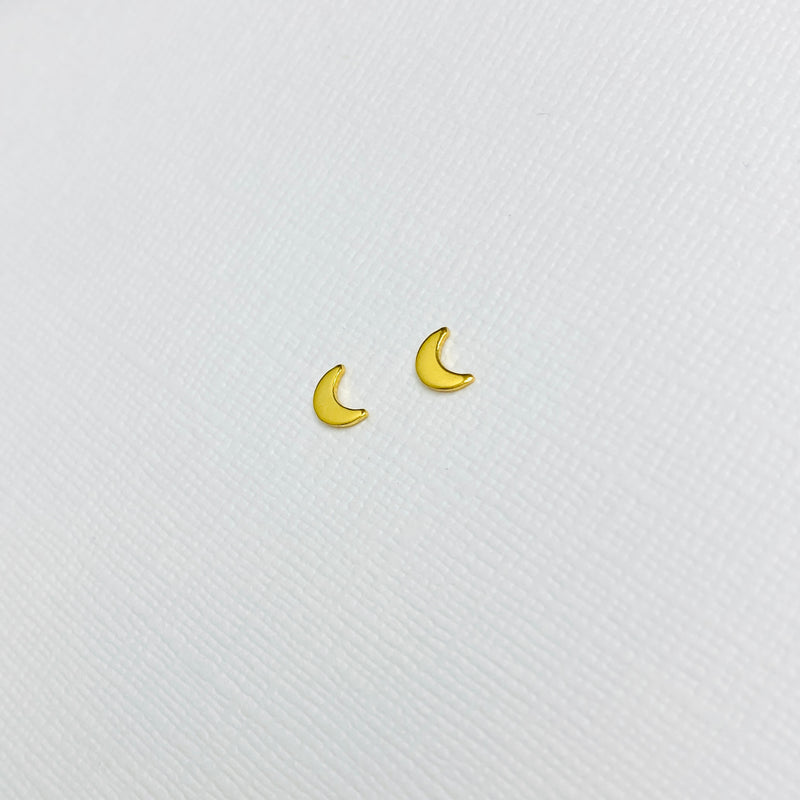 Mini moon stud earrings. Gold moon earrings.
