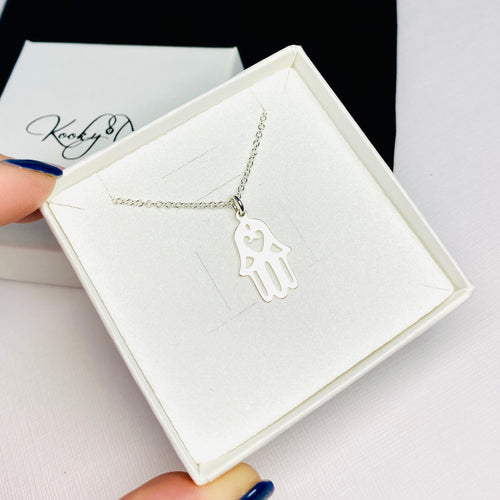Hamsa Hand Necklace Sterling Silver. Hand of Fatima Necklace