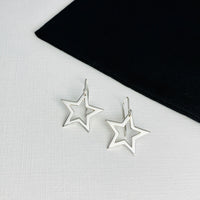 Silver Open Star Drop Earrings - KookyTwo