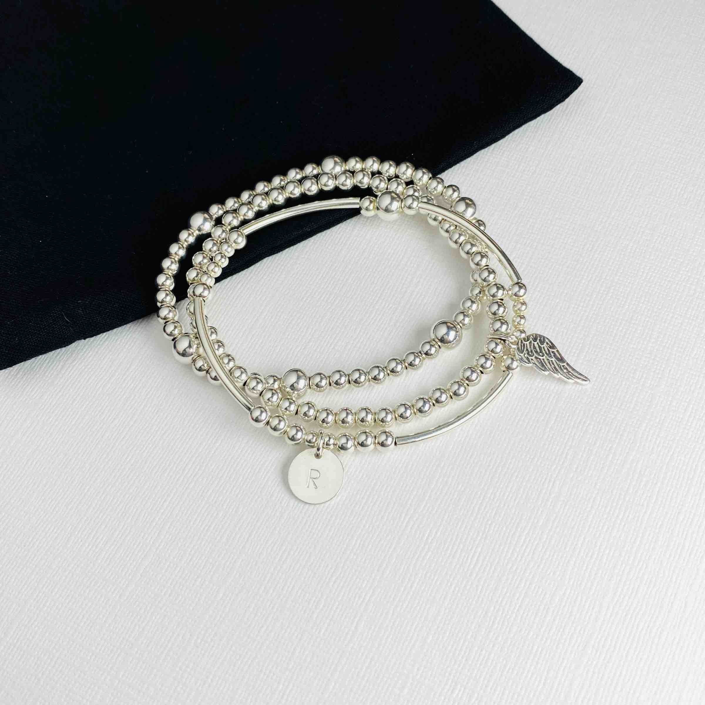 Silver Bracelet Stack Silver Disc Bracelet Personalised