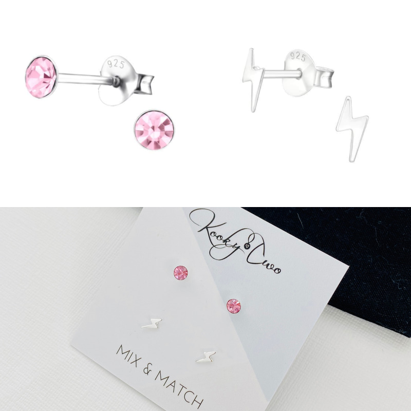 Rose Crystal & Lightning Bolt Earring Set