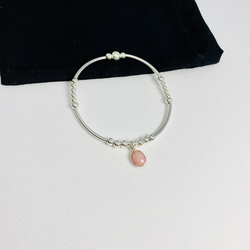 Silver Pink Opal Gemstone Bracelet