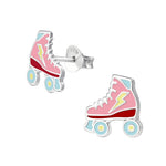 Pink roller skates. Roller skates. Silver earrings with roller skates.