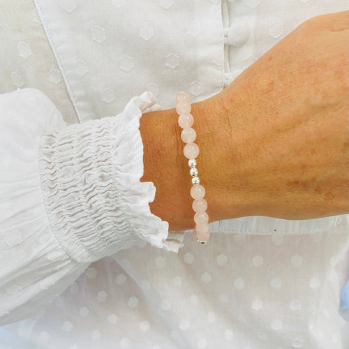 Rose Quartz bracelet with sterling silver beads. Rose Quartz healing bracelet. 