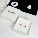 Sanat Claus earrings in gift box for stocking filler gift. KookyTwo.