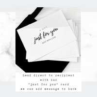 A gift card with the message "just for you" sent with love. Add your personal message - KookyTwo