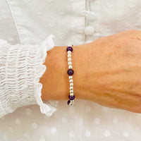 Silver Bead and Amethyst Gemstone Bracelet