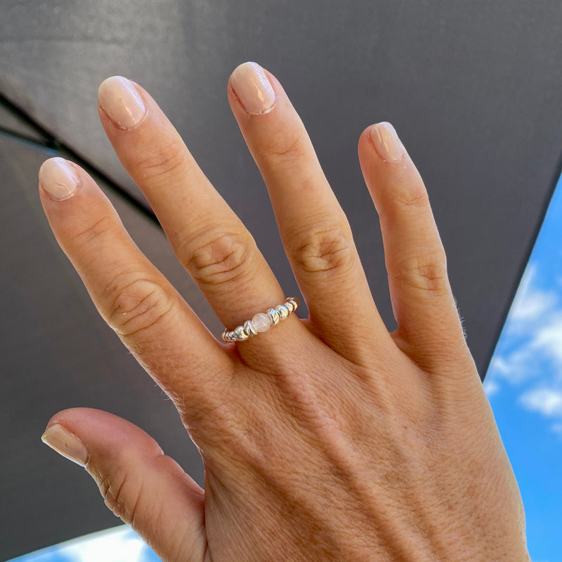 Silver Rose Quartz Gemstone Ring | Beaded Ring | Bead Ring | Stretch Ring –  KookyTwo