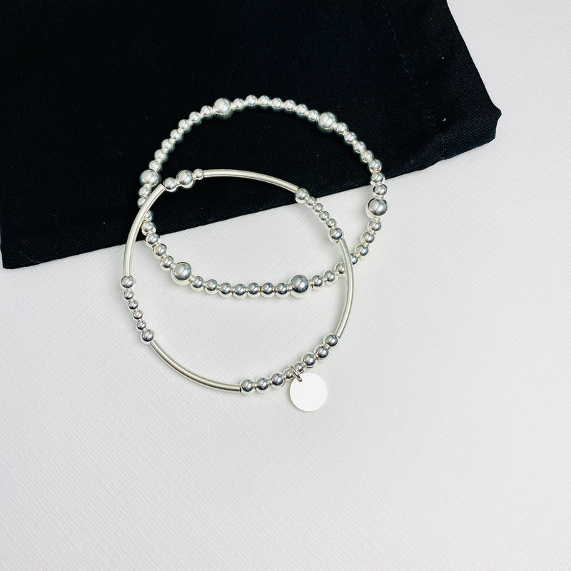 Silver bracelet set with two sterling silver bead bracelets. KookyTwo bracelet set.