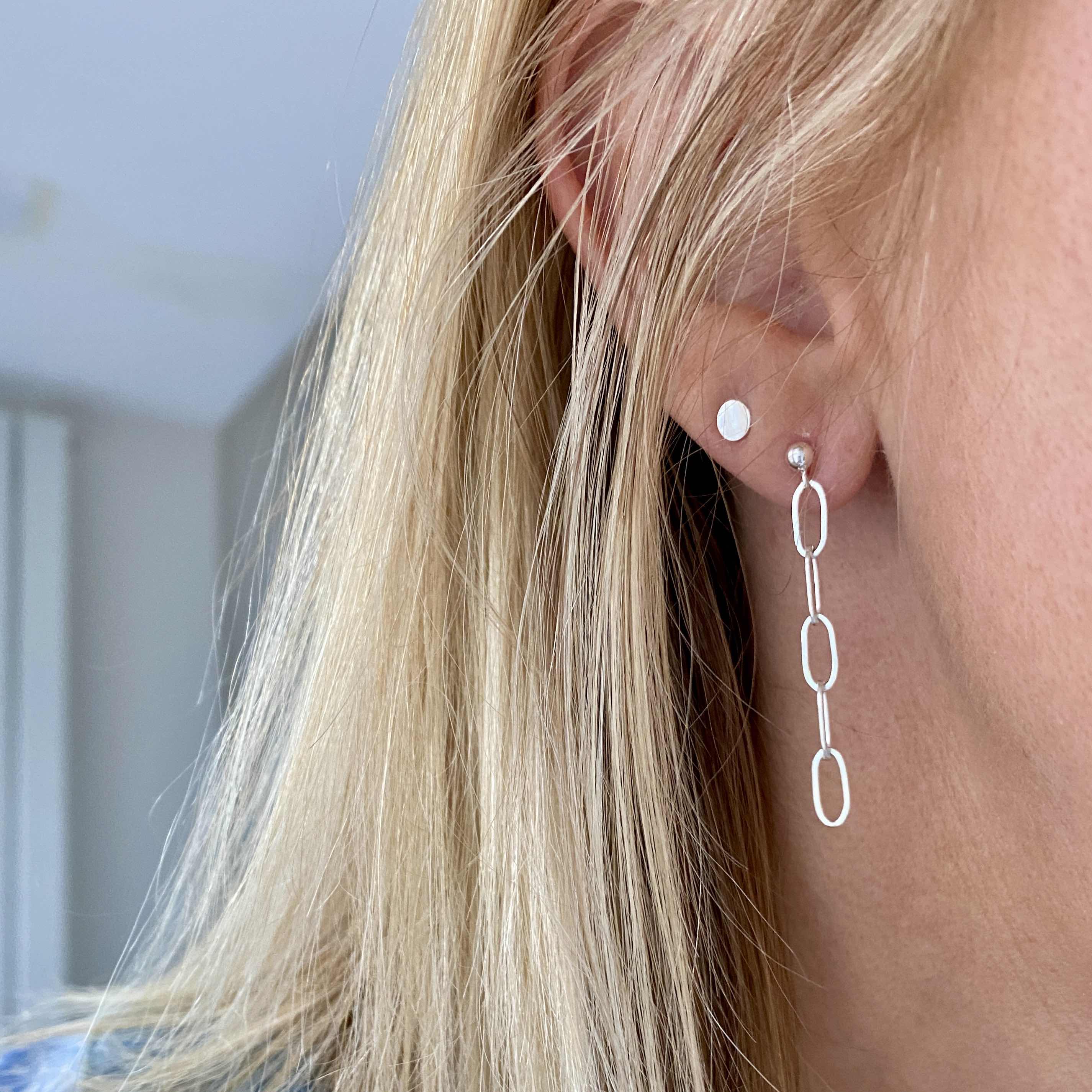 Silver earrings chain sales