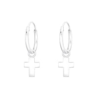 Silver Cross Earring Hoops