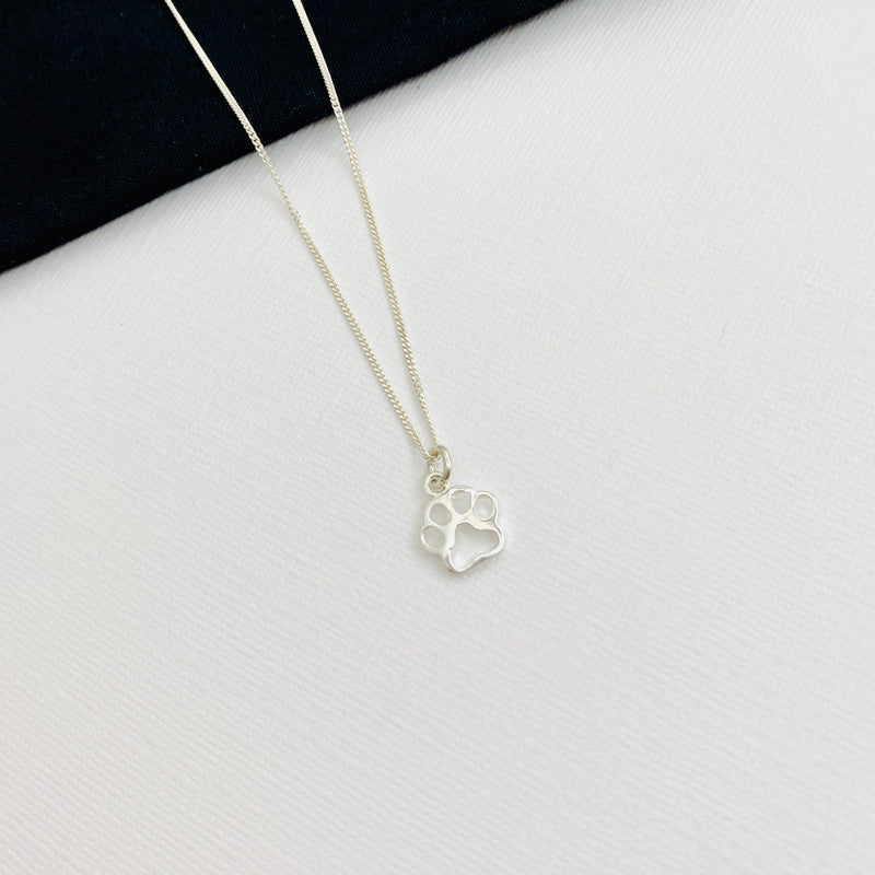 Sterling silver dog paw print charm necklace - KookyTwo