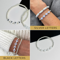 Customised crylic letter bead bracelets with sterling silver beads and 14k gold filled beads to be customised with letters of your choice. KookyTwo.