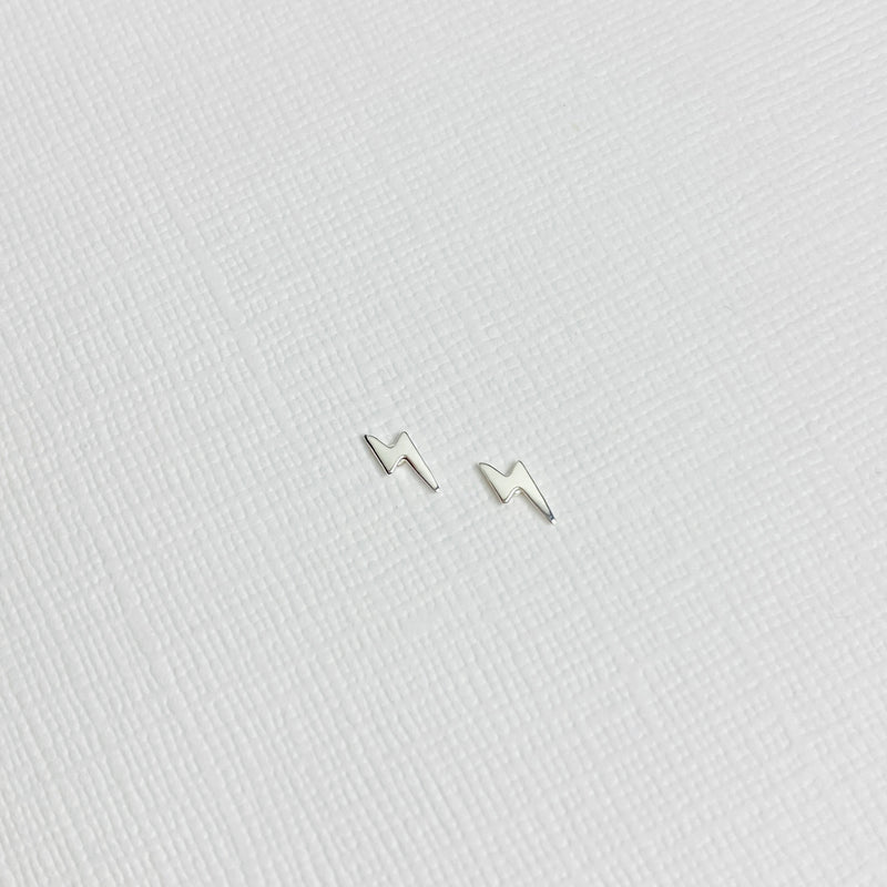 Silver Mini Lightning Bolt Stud Earrings