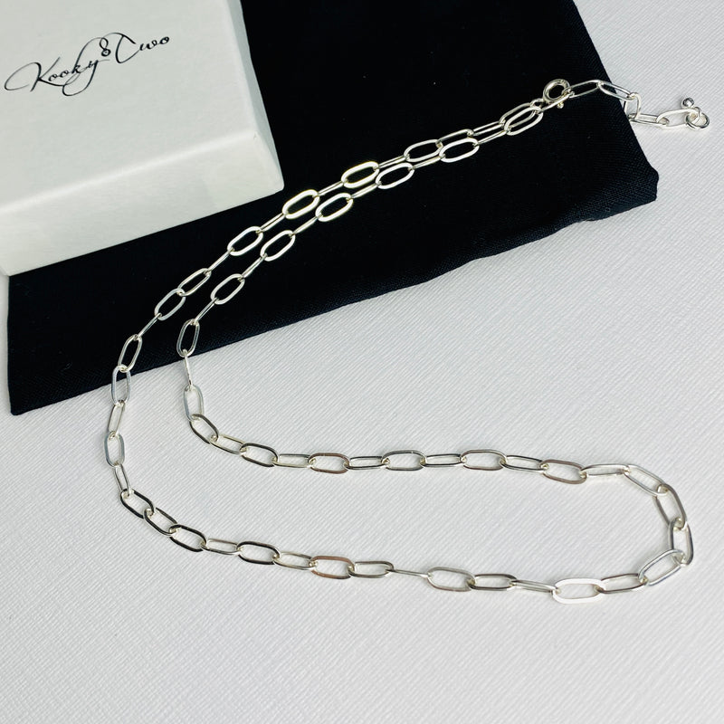 Sterling silver statement chain necklace, prefect for layering with other necklaces  as length can be adjusted. KookyTwo Jewellery.
