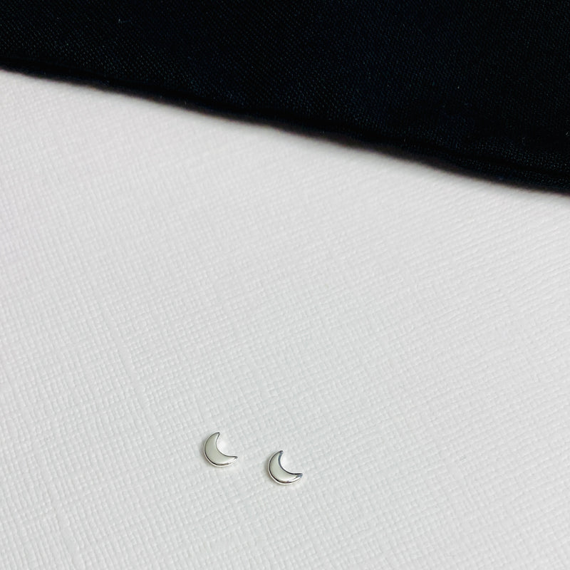 Silver Mini Moon Stud Earrings