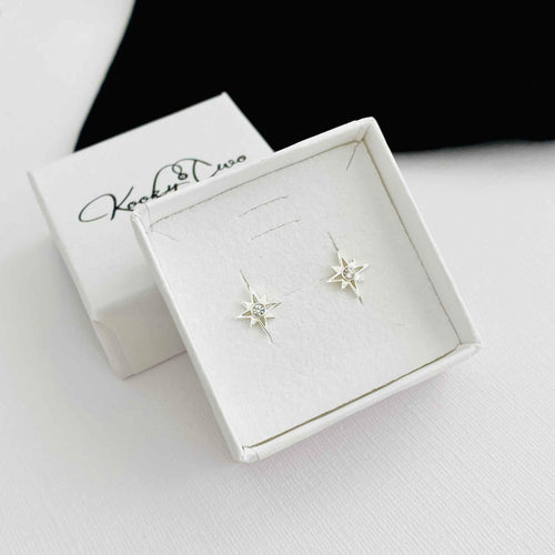 North Pole star stud earrings in sterling silver. KookyTwo.