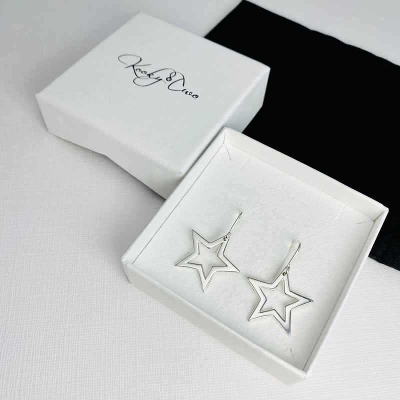 Silver Open Star Drop Earrings - KookyTwo