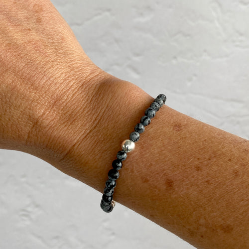 Gemstone bracelet with snowflake obsidian beads. 