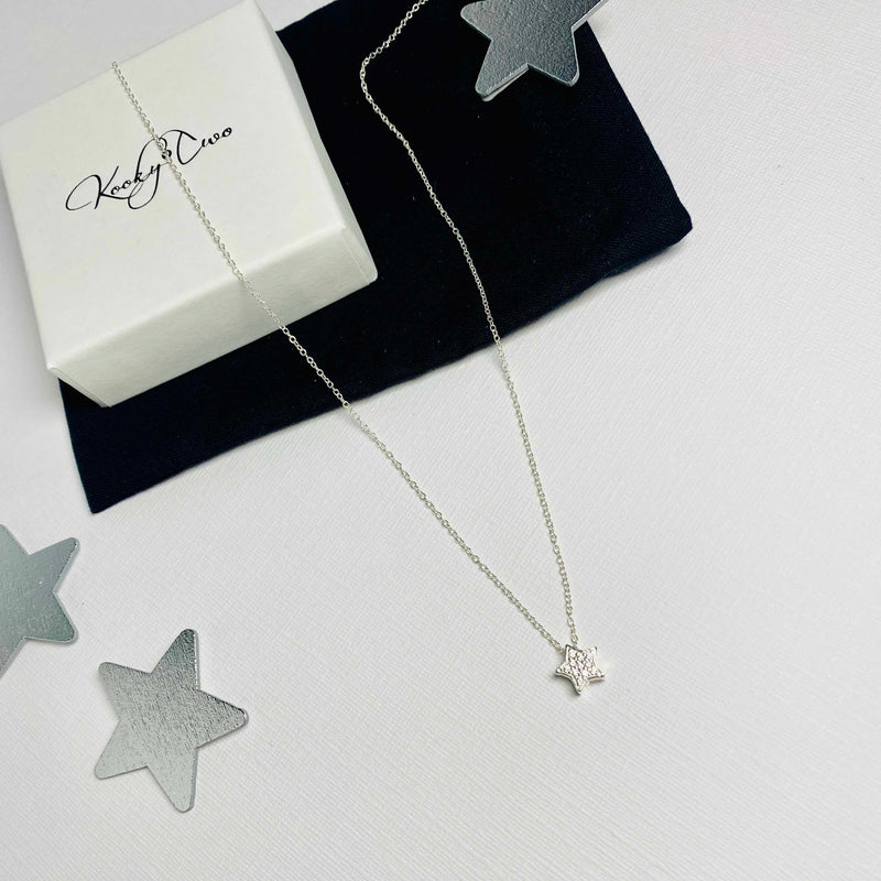 Silver sparkle star necklace in sterling silver. Gift for teen adjustable necklace.