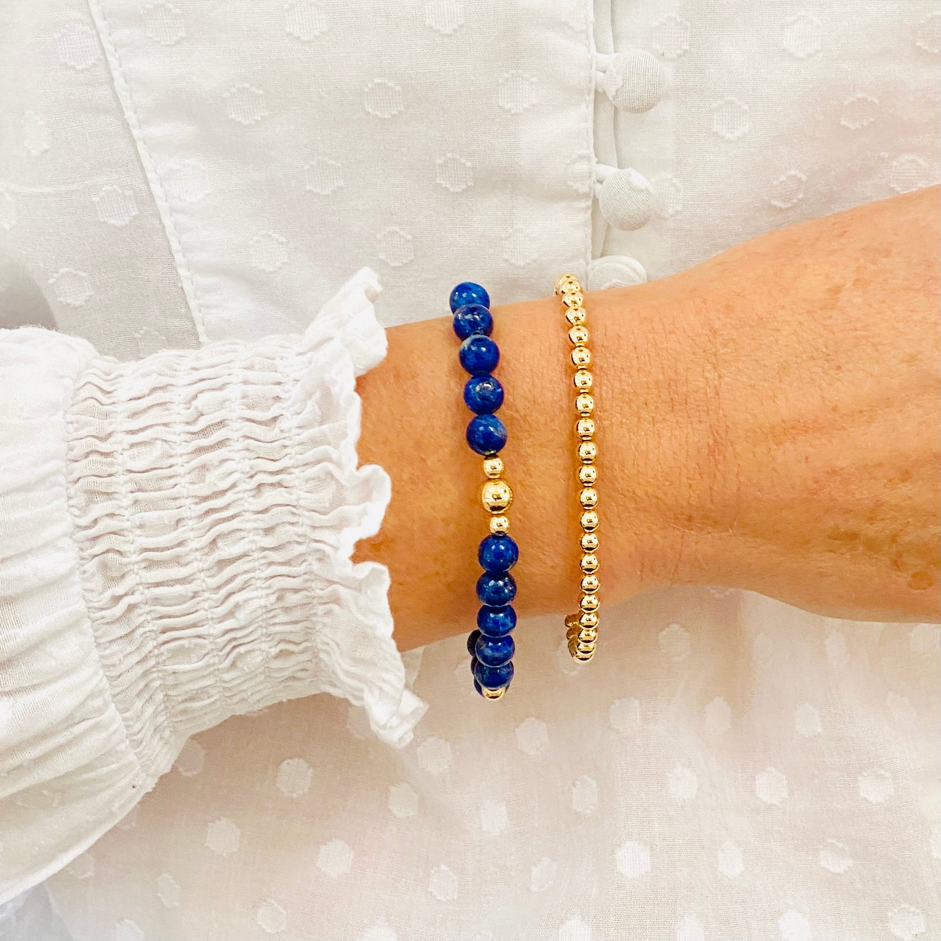Lapis Lazuli Gemstone Bracelet with Gold Accent Solo or Stack Set