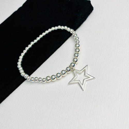 Silver Star Bracelet. Silver Bracelet with Star Charm. Statement Bracelet with Star Charm