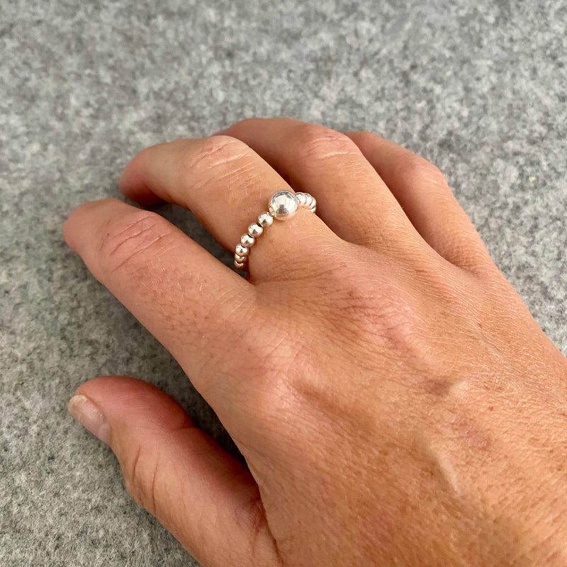 Silver Beaded Rings Silver Stretch Ring | Stretch Bead Ring | Sterling Silver Bead Ring ...