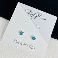 Blue Glitter Star and Lightning Bolt Earring Set