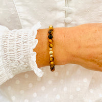 Tiger eye bracelet with gold beads. Tiger eye jewellery.