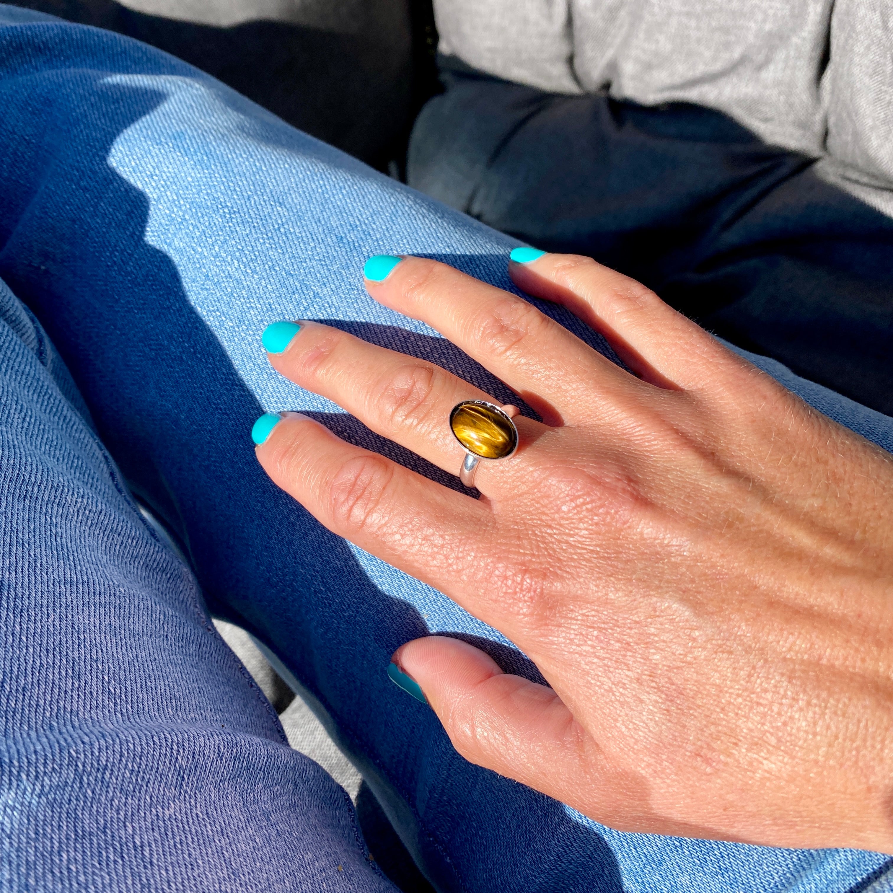 Blue tiger eye ring sales