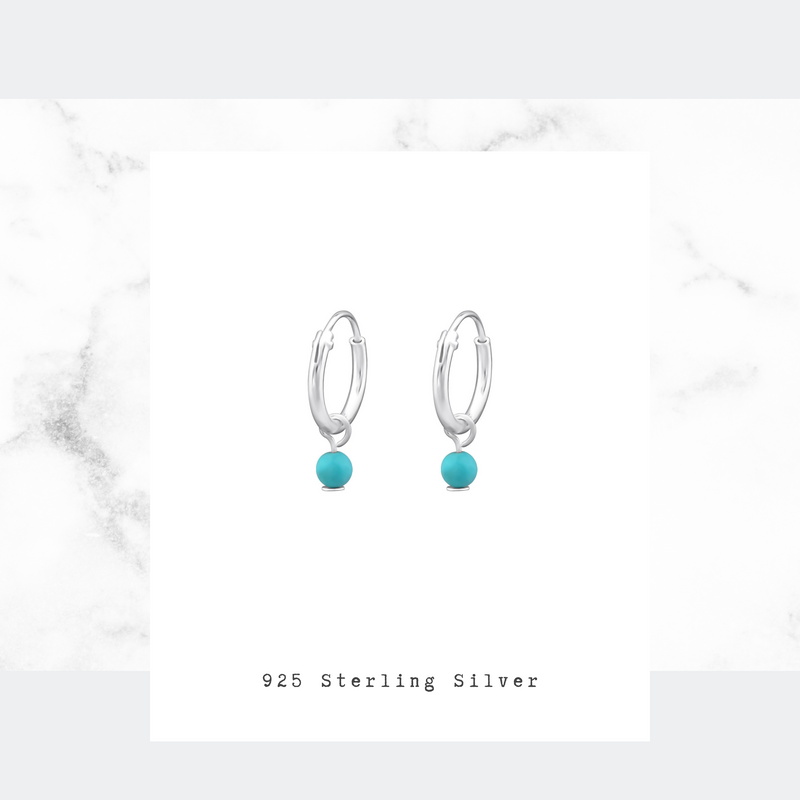 Silver Turquoise Bead Mini Earring Hoops