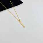14k Gold Filled Necklace featuring vertical gold bar charm.